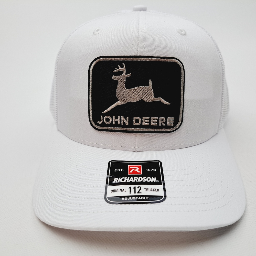 John Deere Richardson 112 Trucker Mesh Snapback Cap Hat White Embroidered